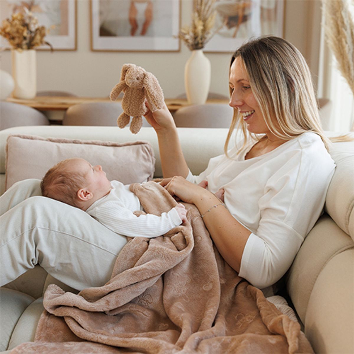 Babyono | Babyteppe med kosedyr | Beige 75 x 100 cm