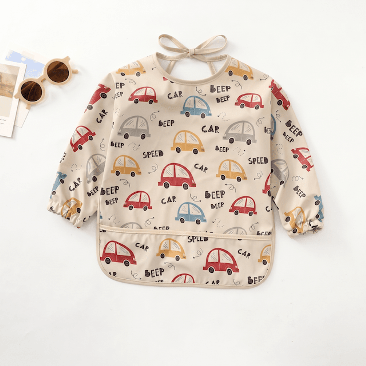 Troller Kids | Smekke Forkle med lang arm | Beige biler | Large
