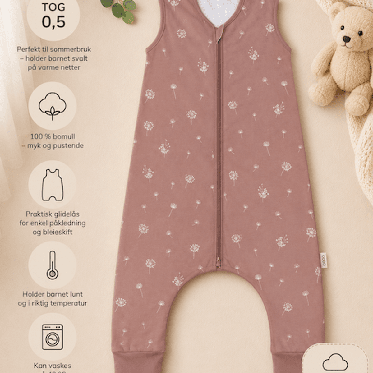 Fillikid | Sommer nattpose med ben | str. 104| Dandelion Pink