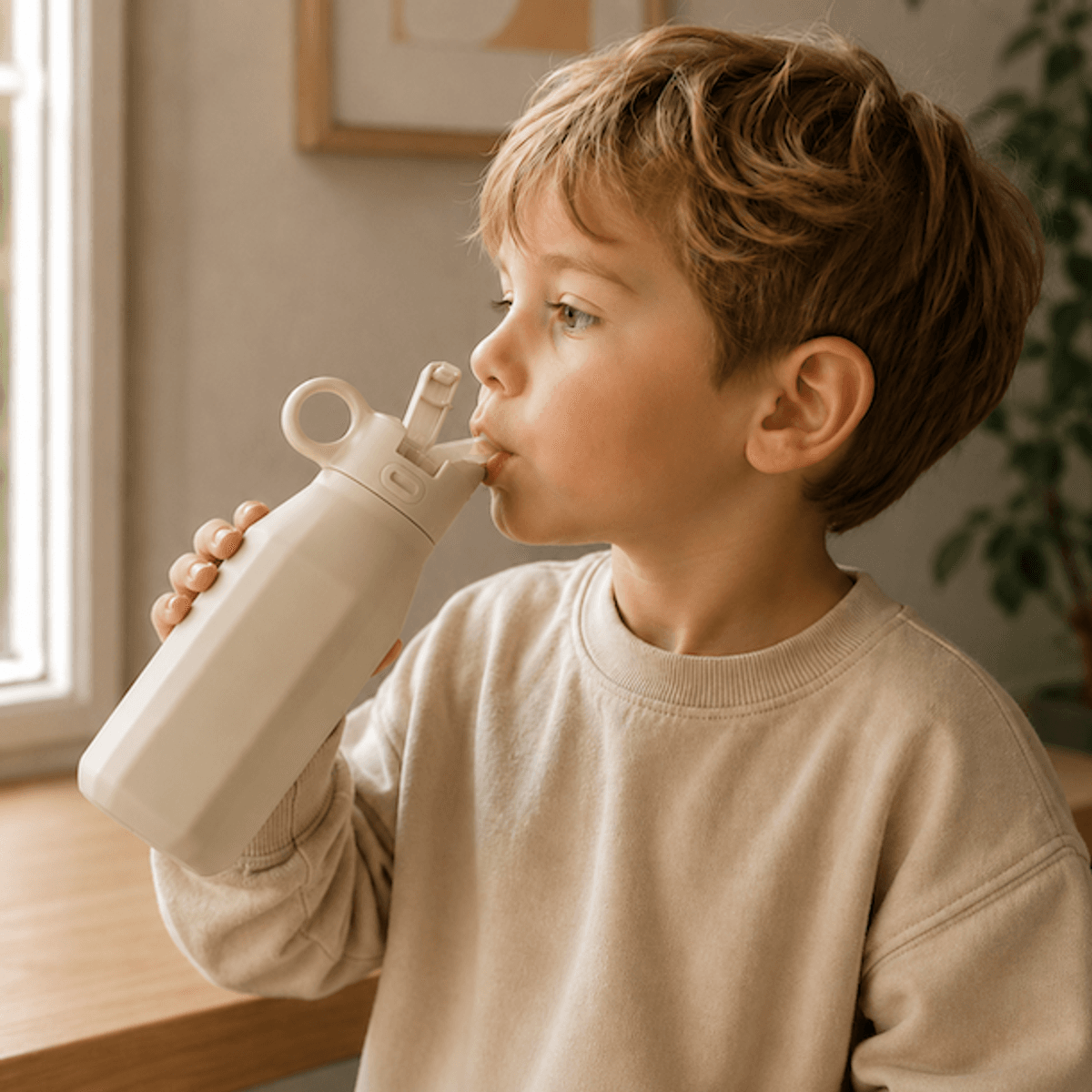Troller Kids| Silikonflaske m/sugerør | Beige